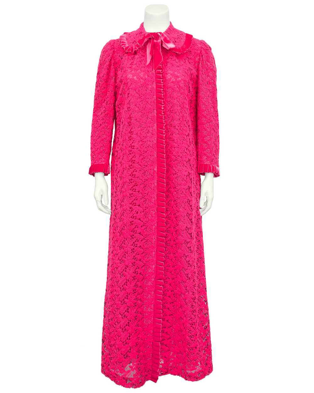 Hot Pink Lace Duster with Velvet Trim - image 3