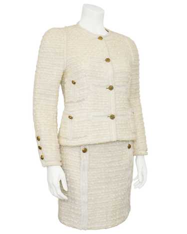 Chanel Vintage Haute Couture 1970s Blue Jasmine White Navy Tweed Jacket  Suit