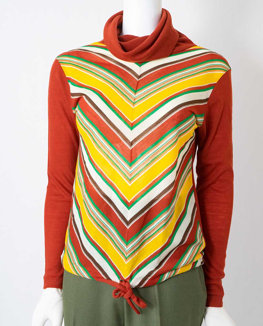 1970s Striped Cowl Neck Knit Top - image 1