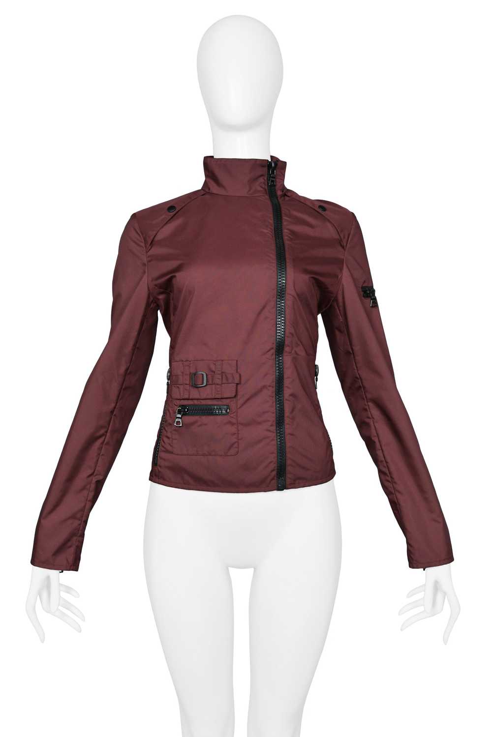 MIU MIU BURGUNDY ASYMMETRICAL ZIPPER JACKET 1999 - image 2