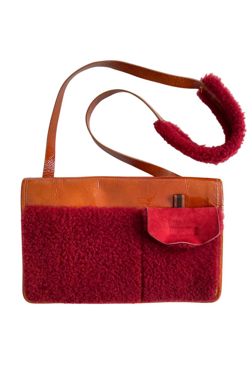 MIU MIU ORANGE PATENT & RED SHEARLING BAG - image 1