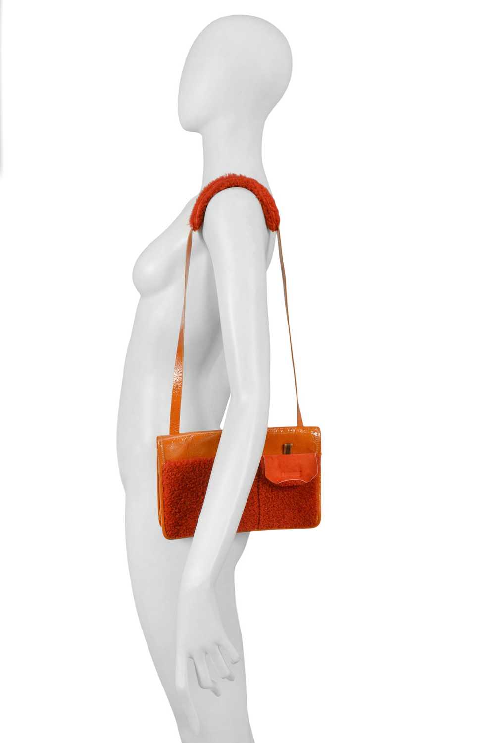 MIU MIU ORANGE PATENT & RED SHEARLING BAG - image 2