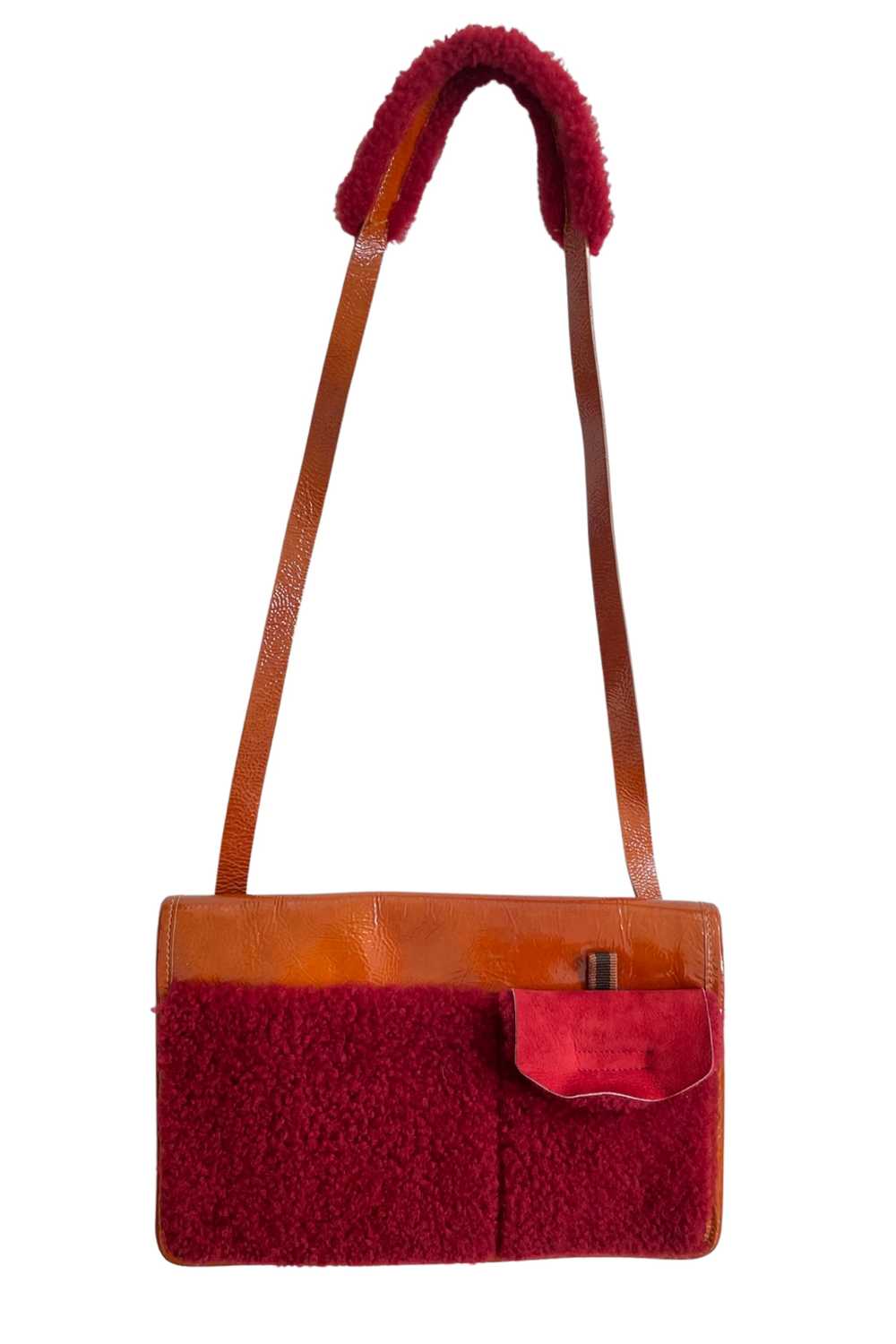 MIU MIU ORANGE PATENT & RED SHEARLING BAG - image 3