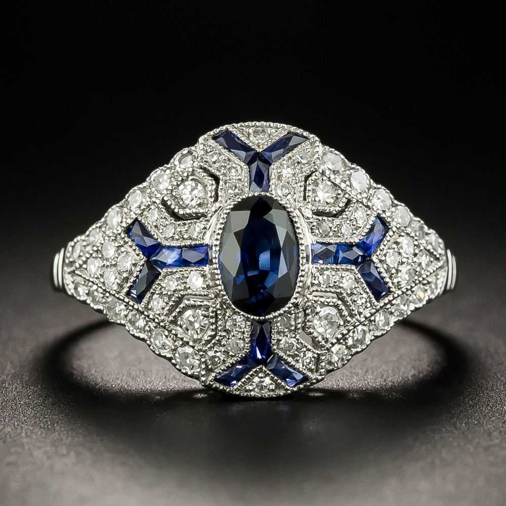 Art Deco Style .50 Carat Sapphire and Diamond Ring - image 1