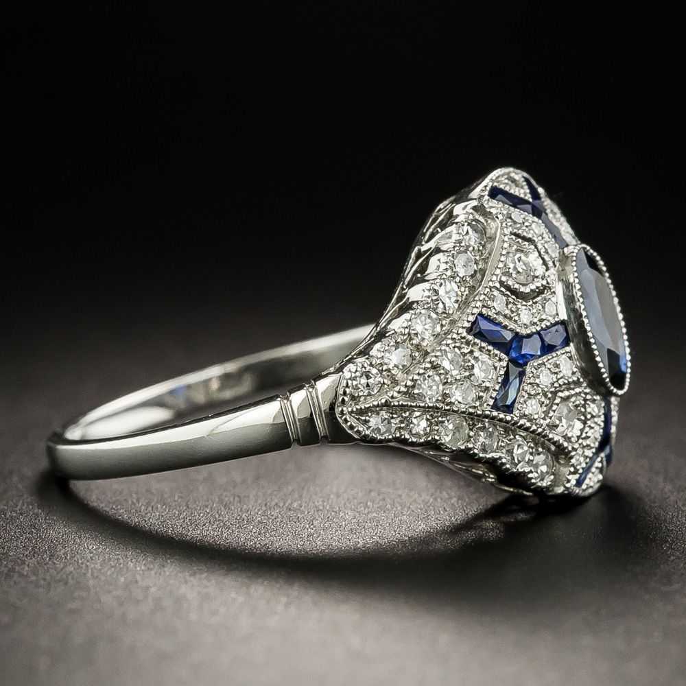 Art Deco Style .50 Carat Sapphire and Diamond Ring - image 2