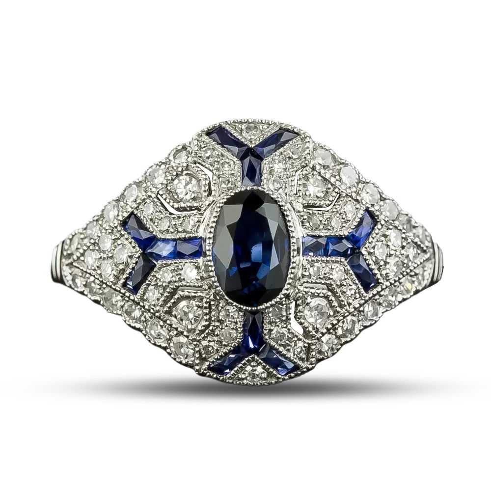 Art Deco Style .50 Carat Sapphire and Diamond Ring - image 4
