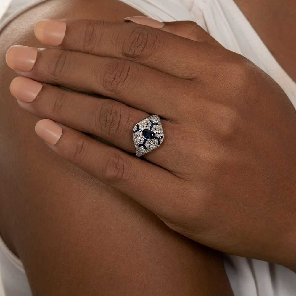 Art Deco Style .50 Carat Sapphire and Diamond Ring - image 5