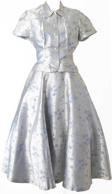 1950s 2 Pc Satin Brocade Evening Dress