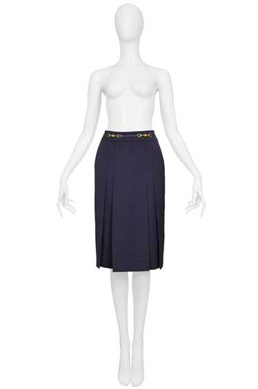 CELINE NAVY PURPLE WOOL SKIRT WITH GOLD LINK - image 1