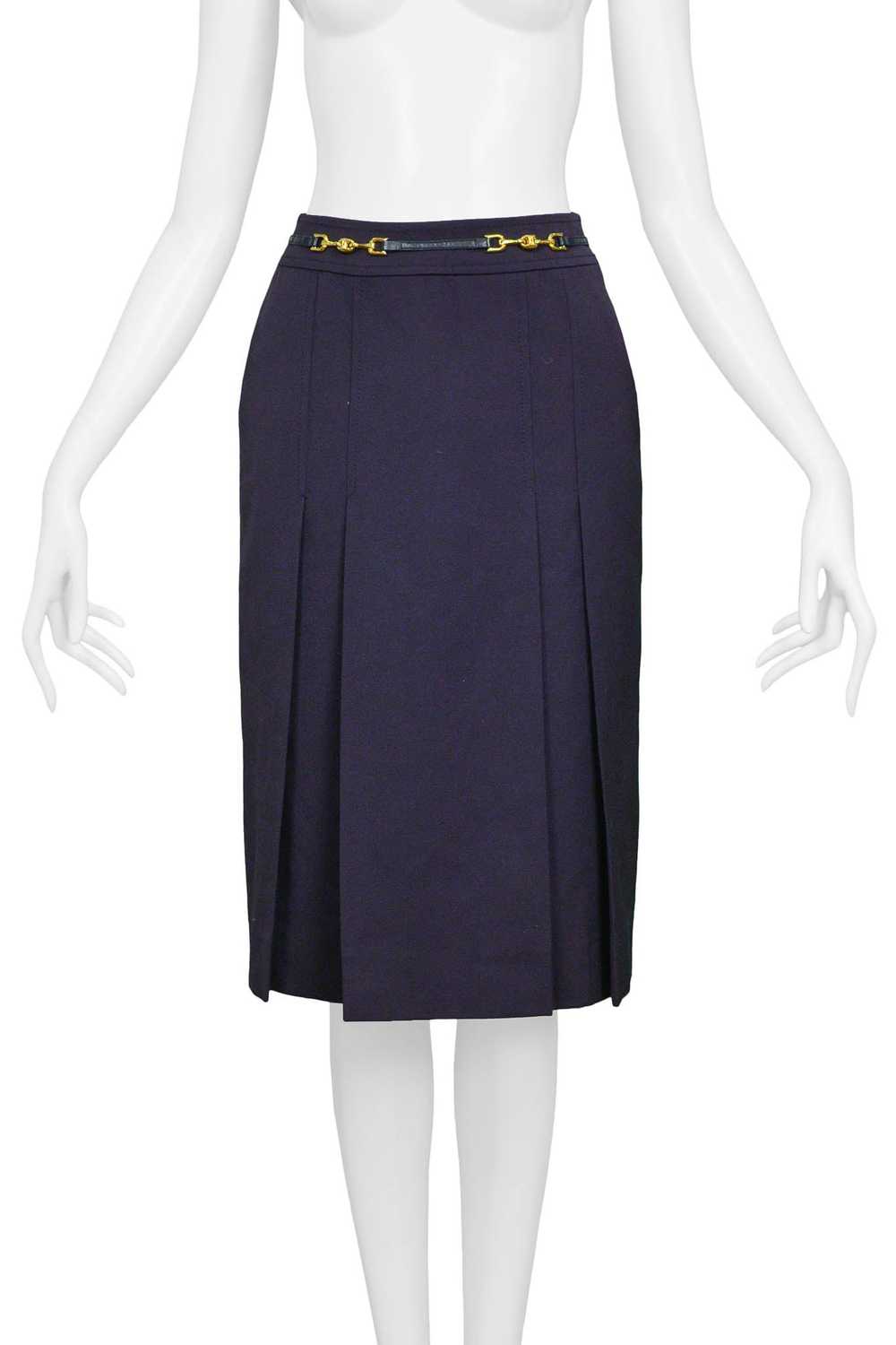 CELINE NAVY PURPLE WOOL SKIRT WITH GOLD LINK - image 3