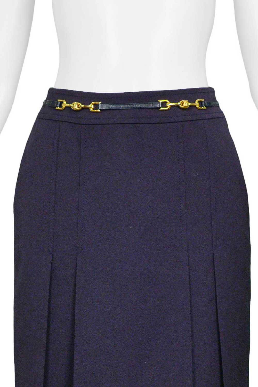CELINE NAVY PURPLE WOOL SKIRT WITH GOLD LINK - image 5