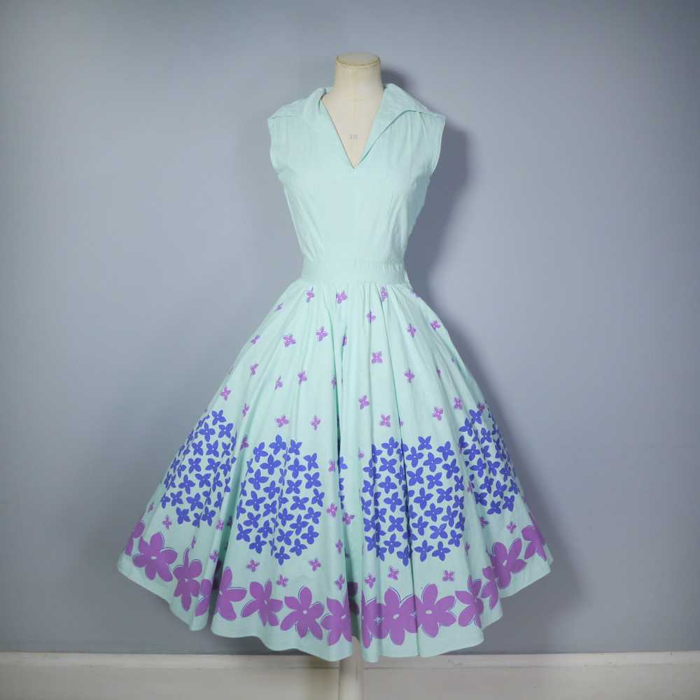 50s FLORAL BORDER PRINT MINT COLOURED COTTON CIRC… - image 5