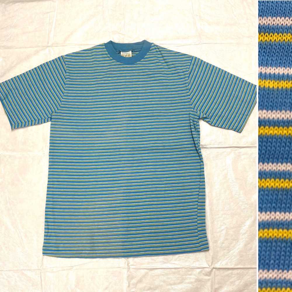 1960s striped t-shirt baby blue yellow white Spor… - image 1