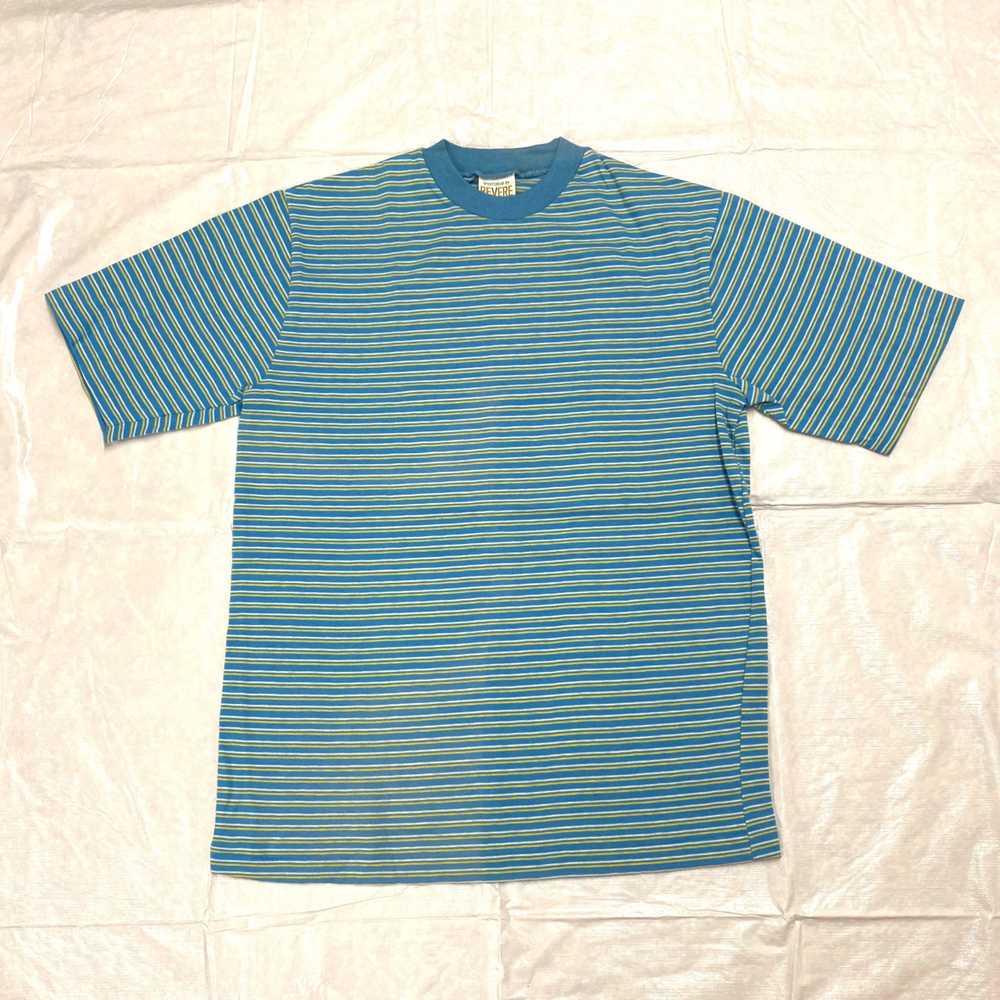 1960s striped t-shirt baby blue yellow white Spor… - image 5