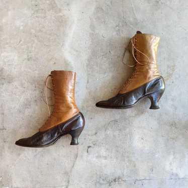 c. 1910s-1920s Two-Tone Brown Boots | Approx Sz 6 - image 1