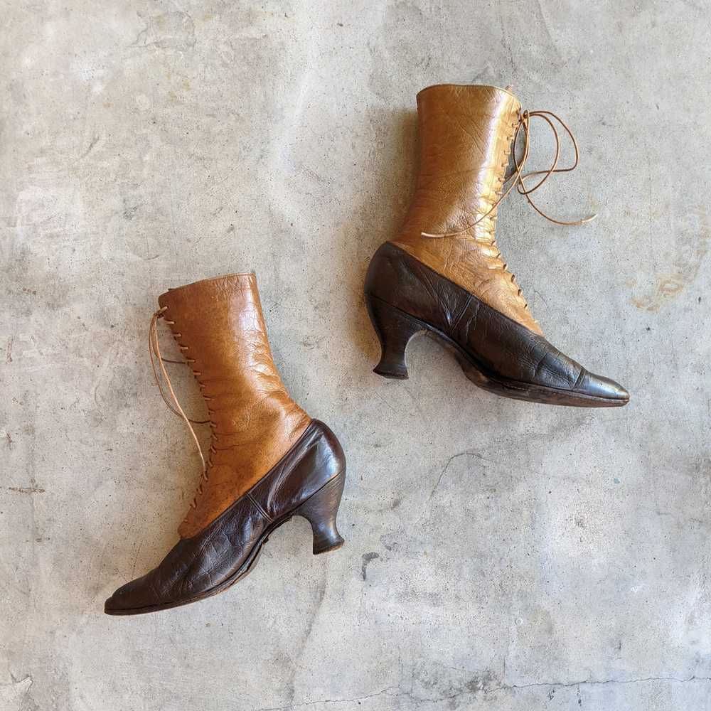 c. 1910s-1920s Two-Tone Brown Boots | Approx Sz 6 - image 2