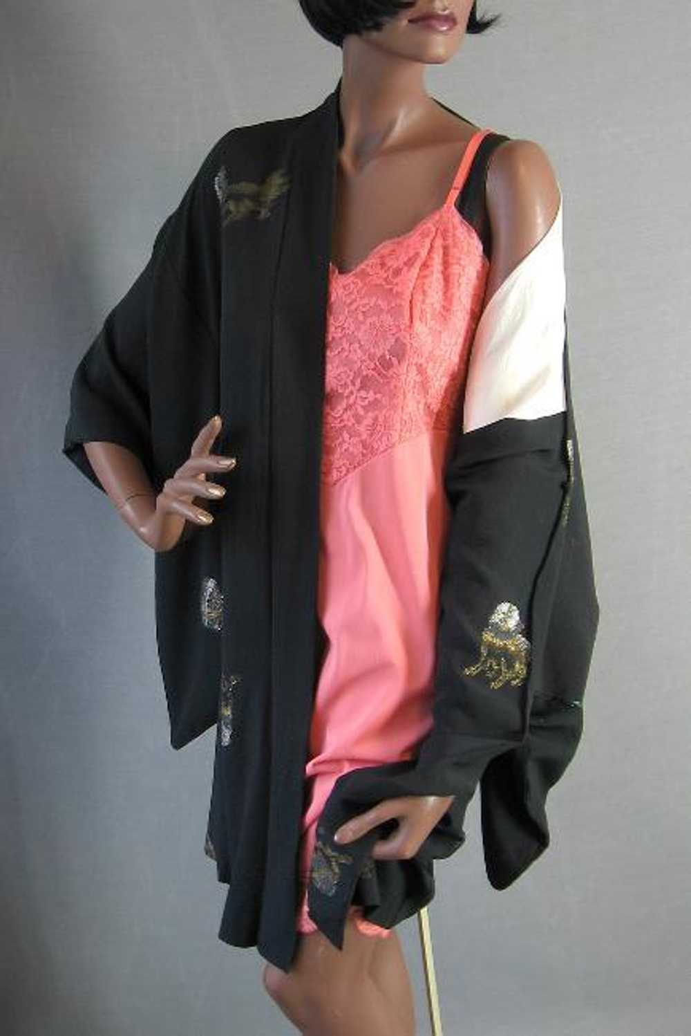 30s Women's Vintage Kimono Jacket Lurex Woven Pek… - image 8