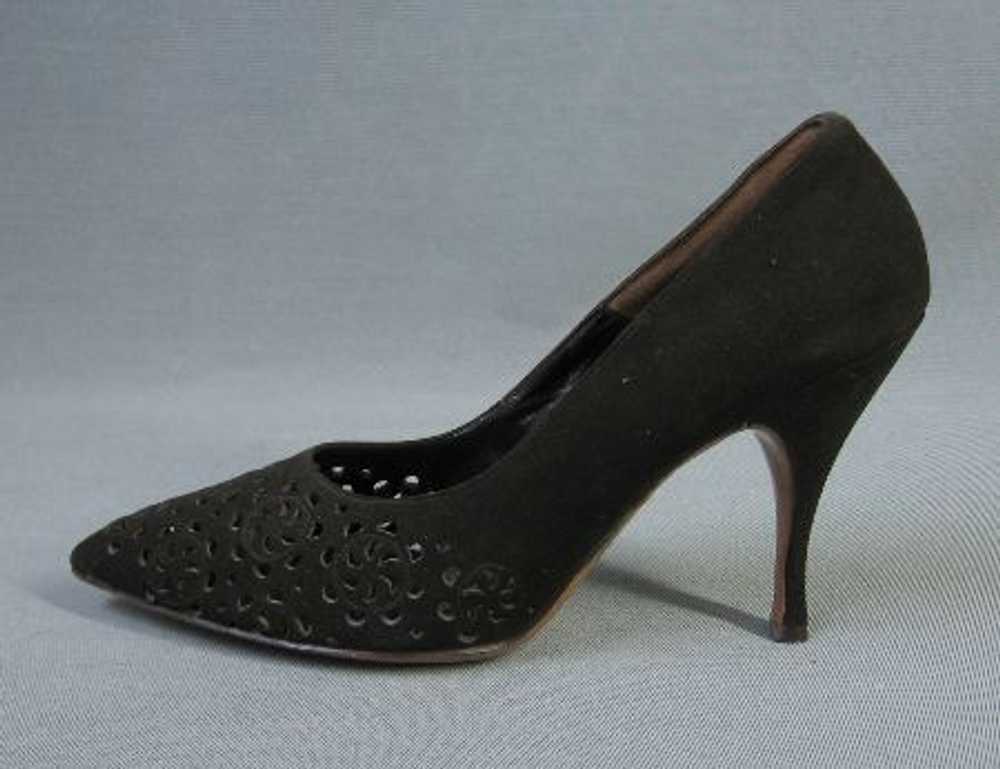 50s 60s Women's Stiletto Heels Vintage Brown Sued… - image 1