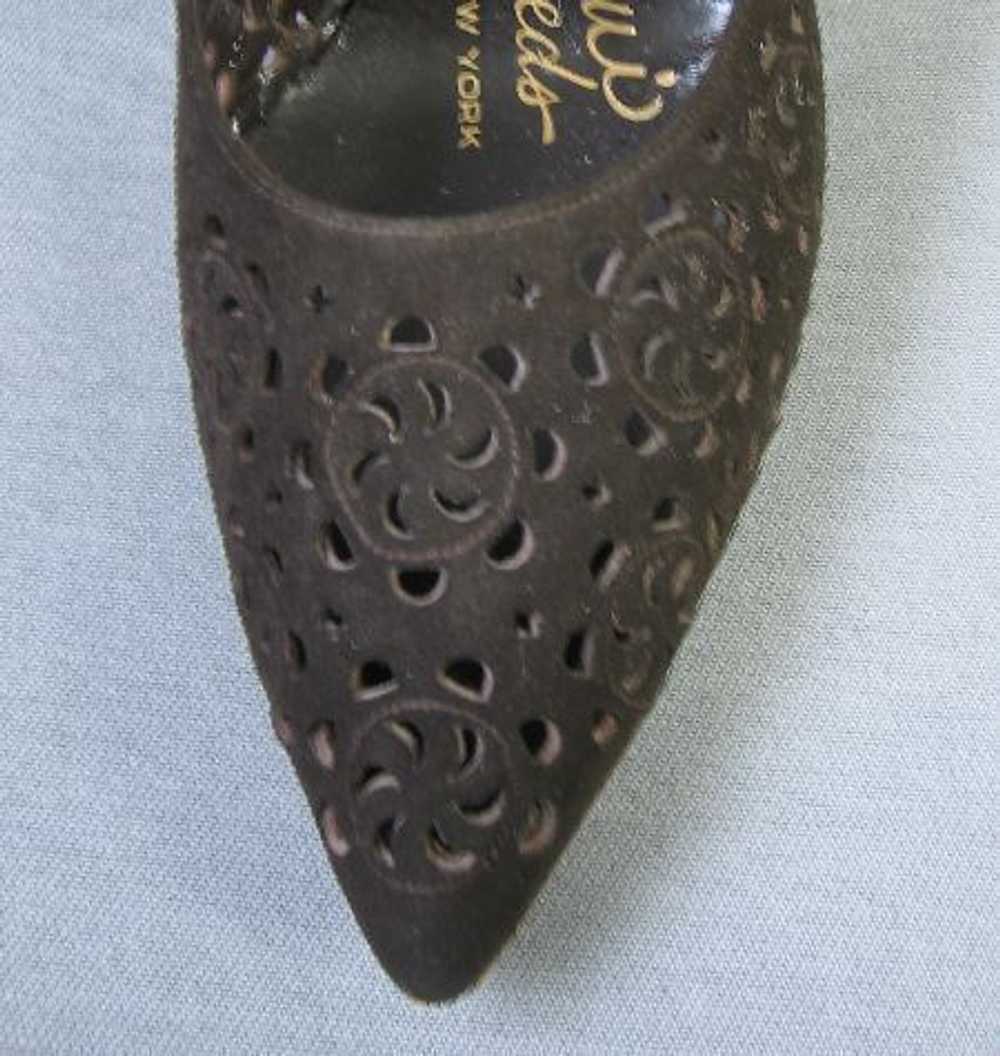 50s 60s Women's Stiletto Heels Vintage Brown Sued… - image 4