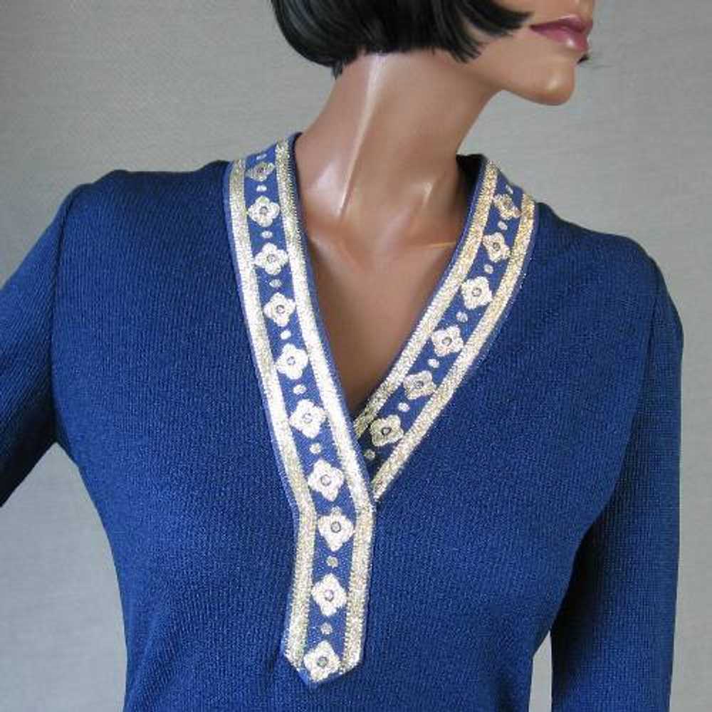 60 70s Tina Leser Top Vintage Bohemian Knit Shirt… - image 1
