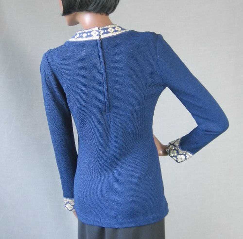 60 70s Tina Leser Top Vintage Bohemian Knit Shirt… - image 3