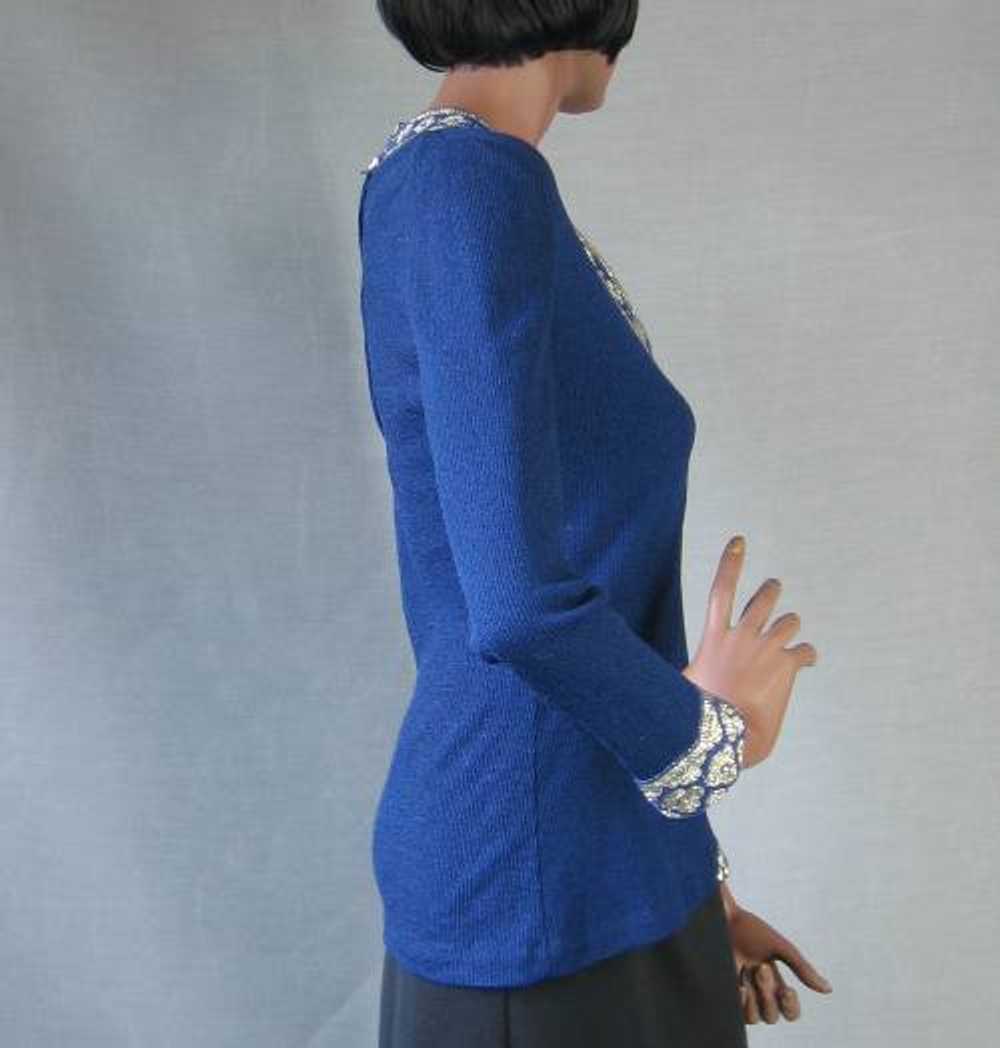 60 70s Tina Leser Top Vintage Bohemian Knit Shirt… - image 4
