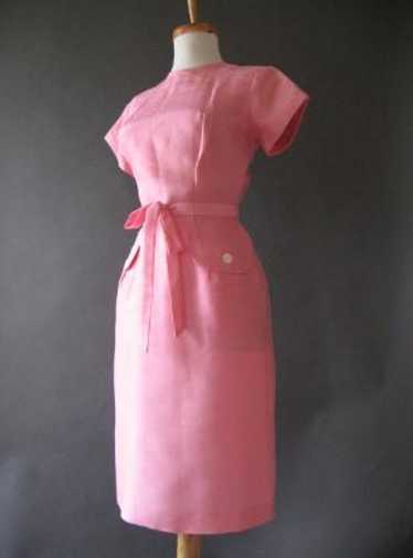 Women's 50s Dress Wiggle Vintage Fitted Pink Belt… - image 1