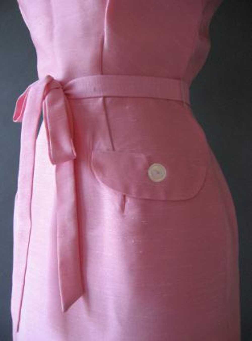 Women's 50s Dress Wiggle Vintage Fitted Pink Belt… - image 2