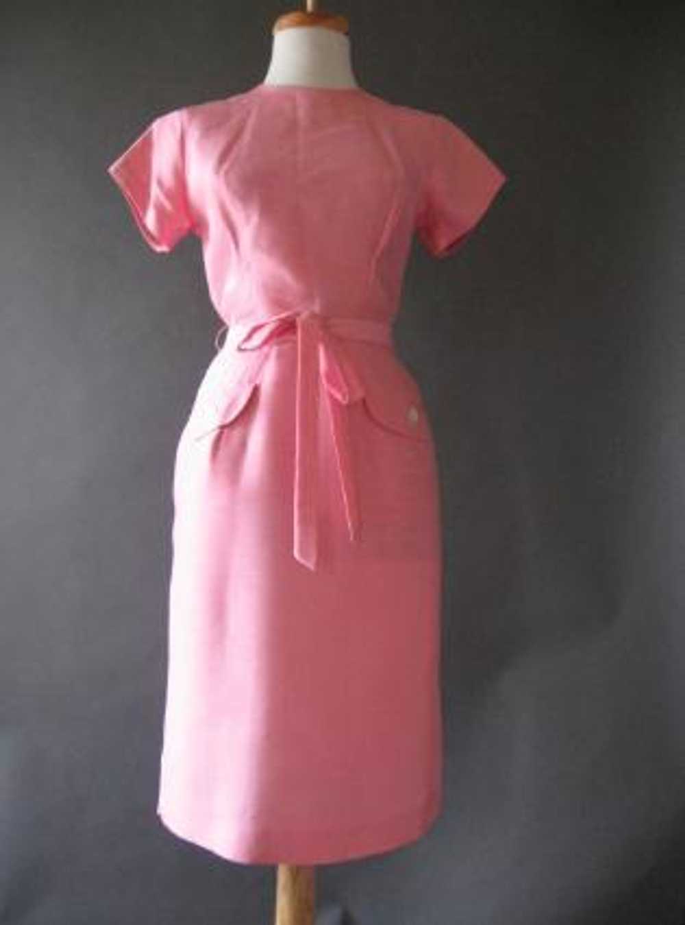 Women's 50s Dress Wiggle Vintage Fitted Pink Belt… - image 3