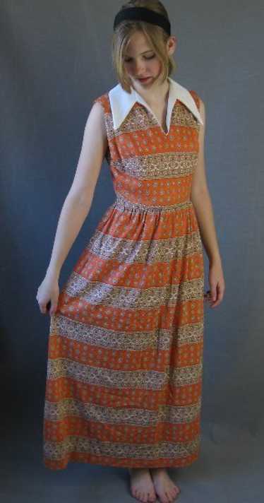 70s Women's Dress Vintage Mod Maxi Paisley Print H