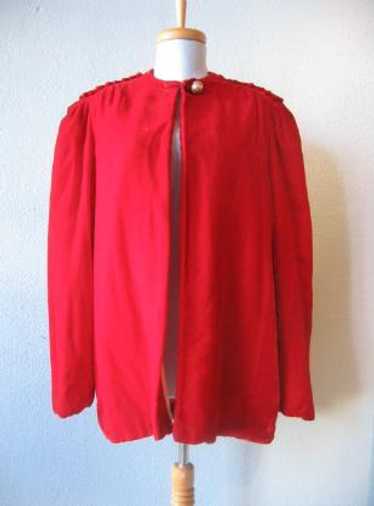 Women's 40s Jacket Red Velvet Dress Coat Vintage … - image 1