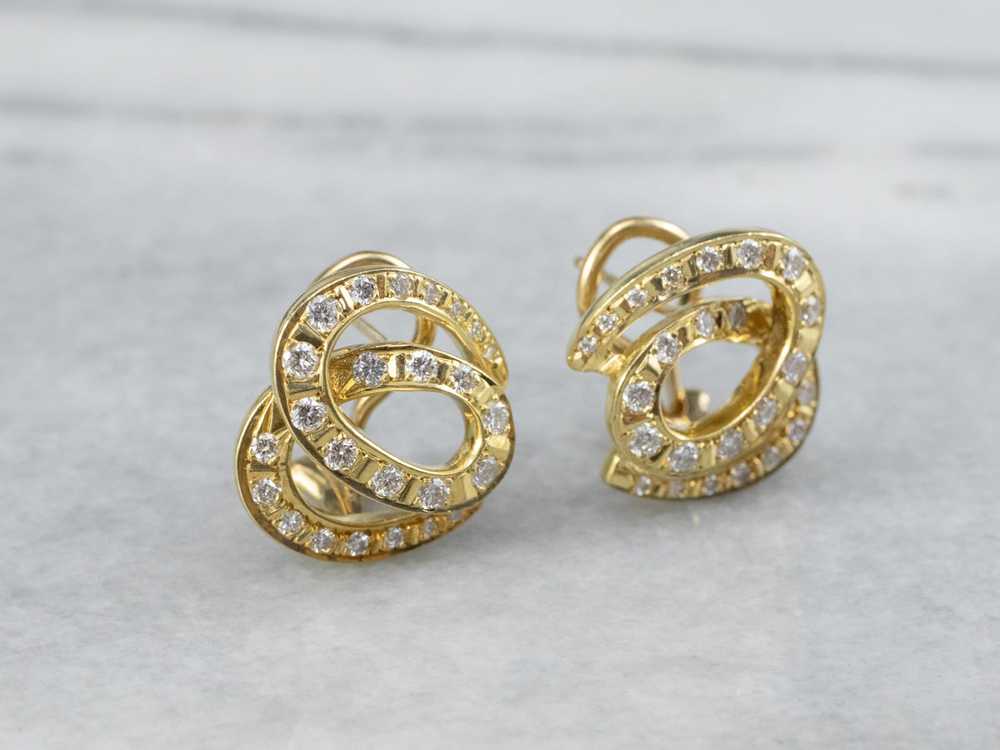 Looping 18K Gold Diamond Stud Earrings - image 2