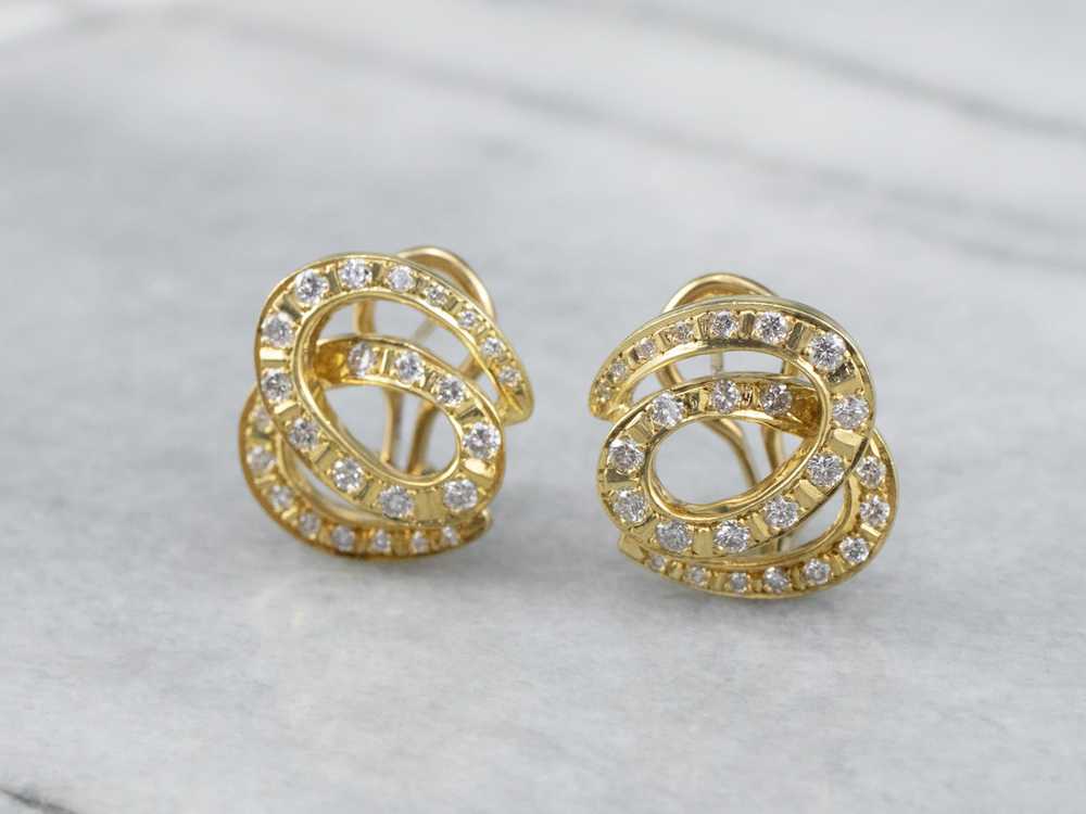 Looping 18K Gold Diamond Stud Earrings - image 3