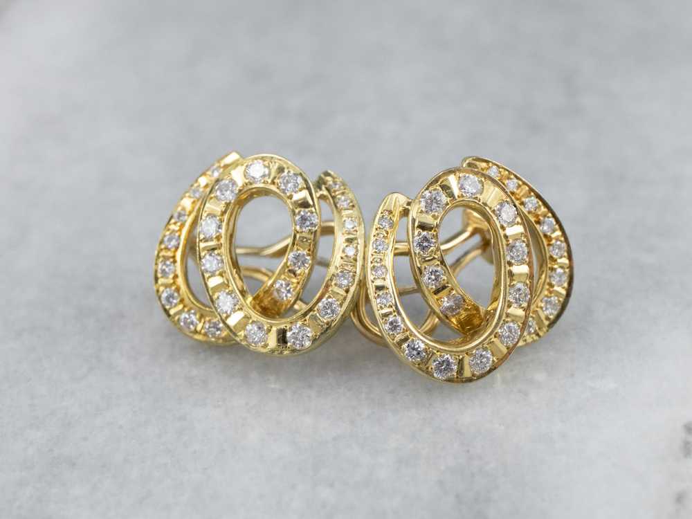 Looping 18K Gold Diamond Stud Earrings - image 5