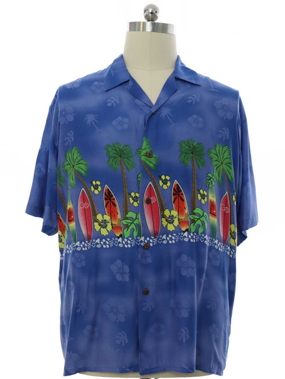 1990's Clear Blue Sky Mens Rayon Hawaiian Shirt - image 1