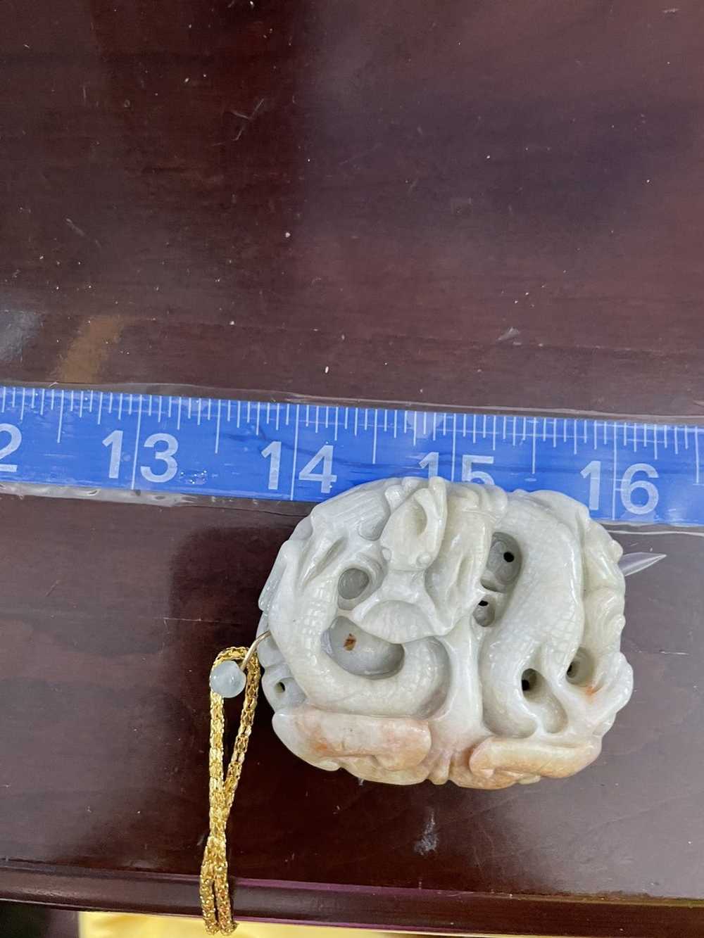 Vintage White carved jade dragon pendant with nec… - image 5