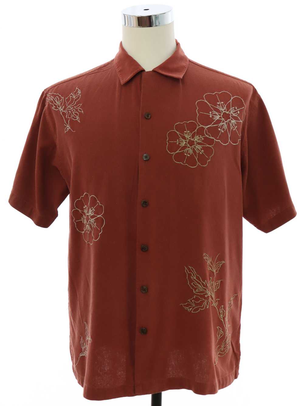 1990's Summa Mens Silk Blend Embroidered Hawaiian… - image 1