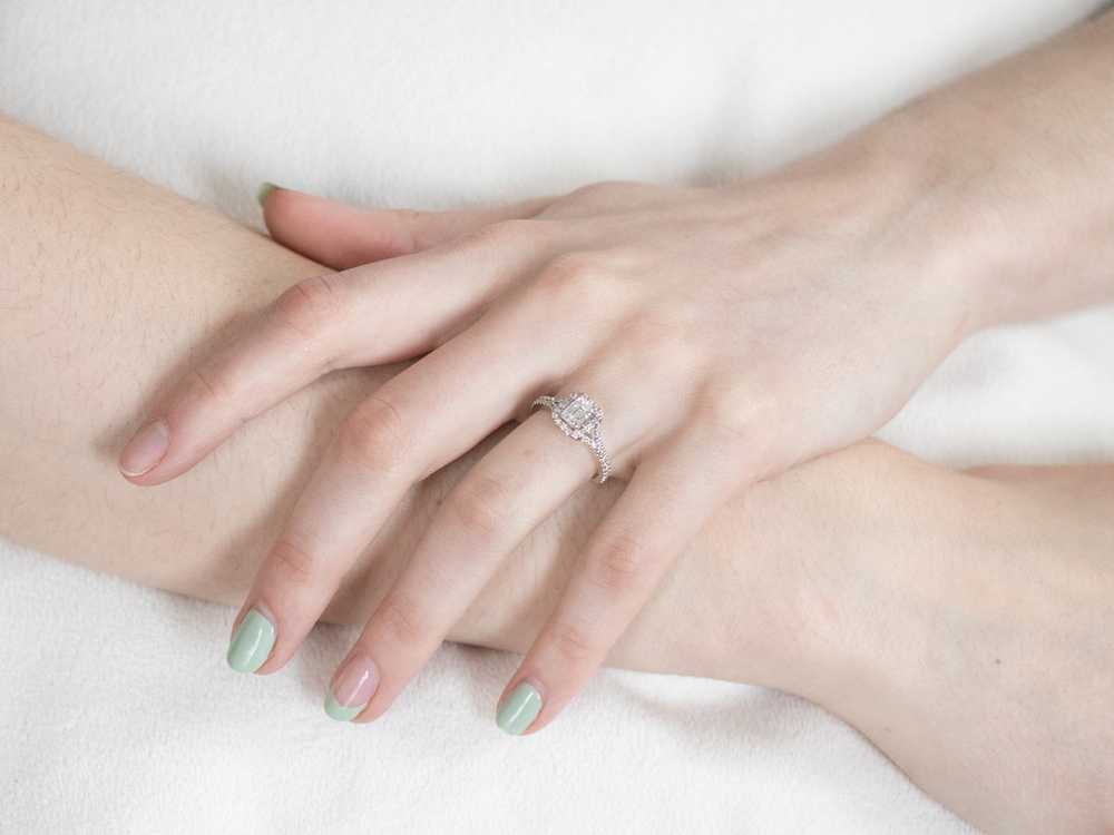 Diamond Halo Engagement Ring - image 9
