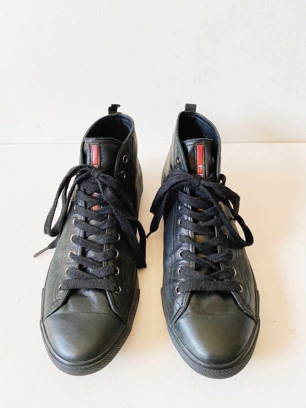 Prada Prada Black Leather High Top Sneakers Sz 9 - image 1