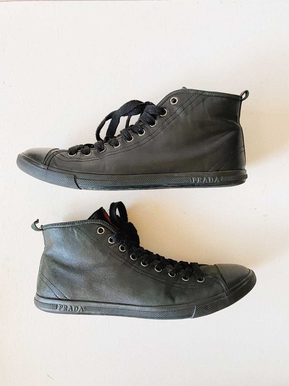 Prada Prada Black Leather High Top Sneakers Sz 9 - image 3