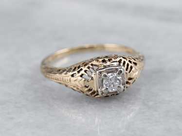 Late Deco Diamond Solitaire Engagement Ring - image 1