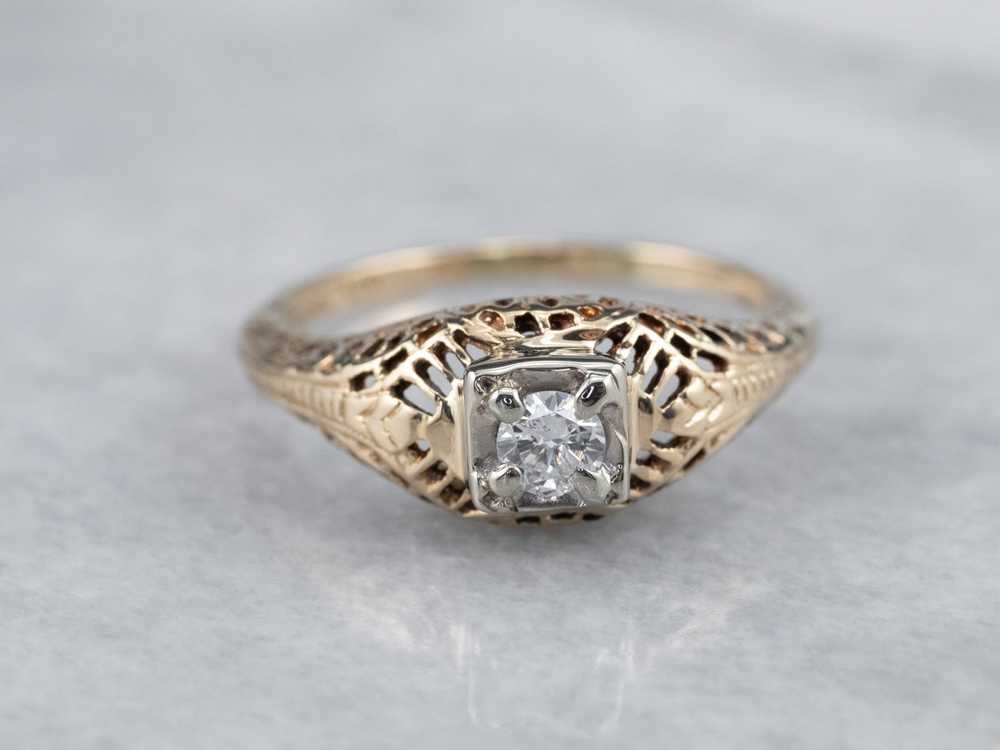 Late Deco Diamond Solitaire Engagement Ring - image 2