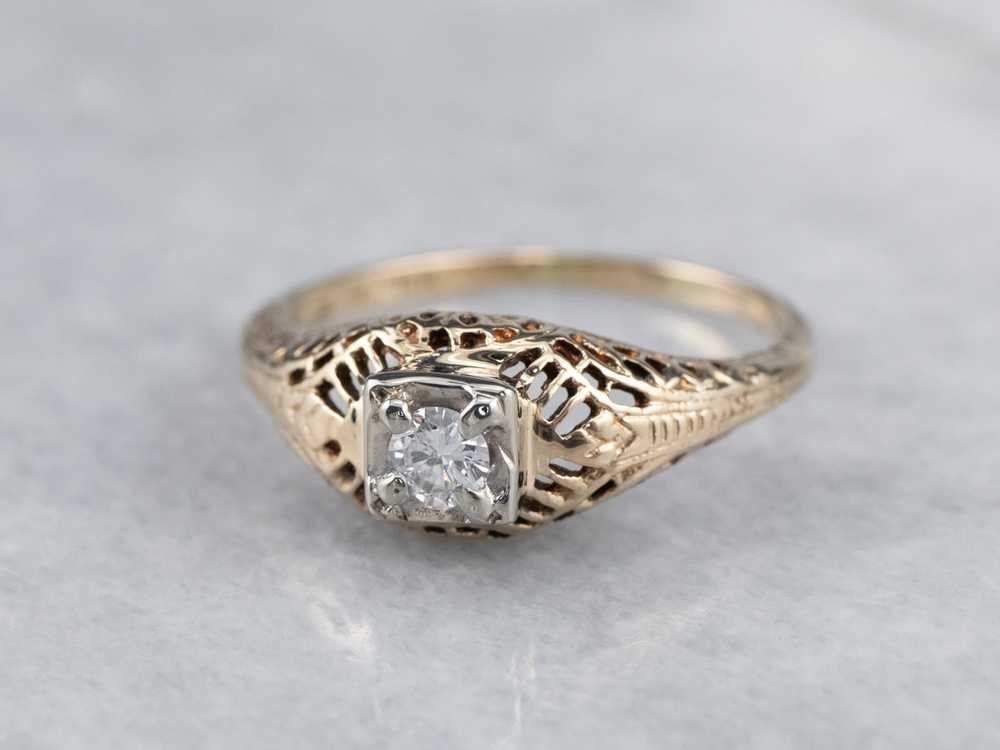 Late Deco Diamond Solitaire Engagement Ring - image 3