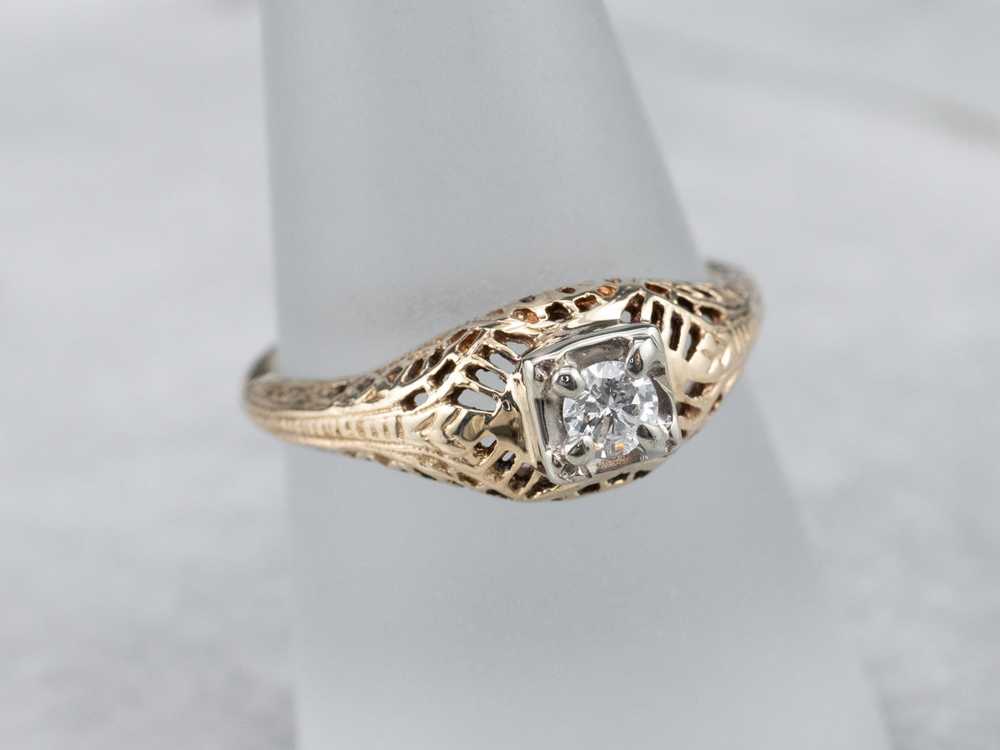 Late Deco Diamond Solitaire Engagement Ring - image 7