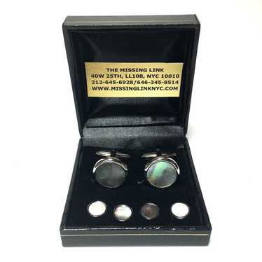 Chrome and Abalone Tuxedo Stud Set and Matching C… - image 1