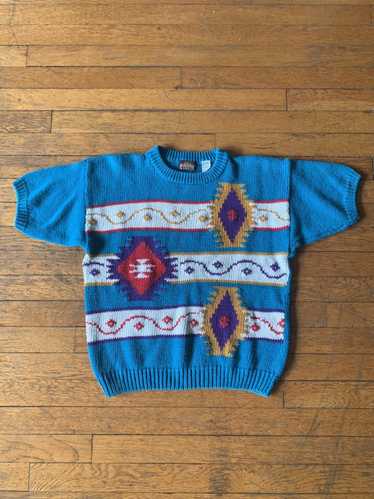 Vintage 90s Navajo Print Short-Sleeved Knit Crew N