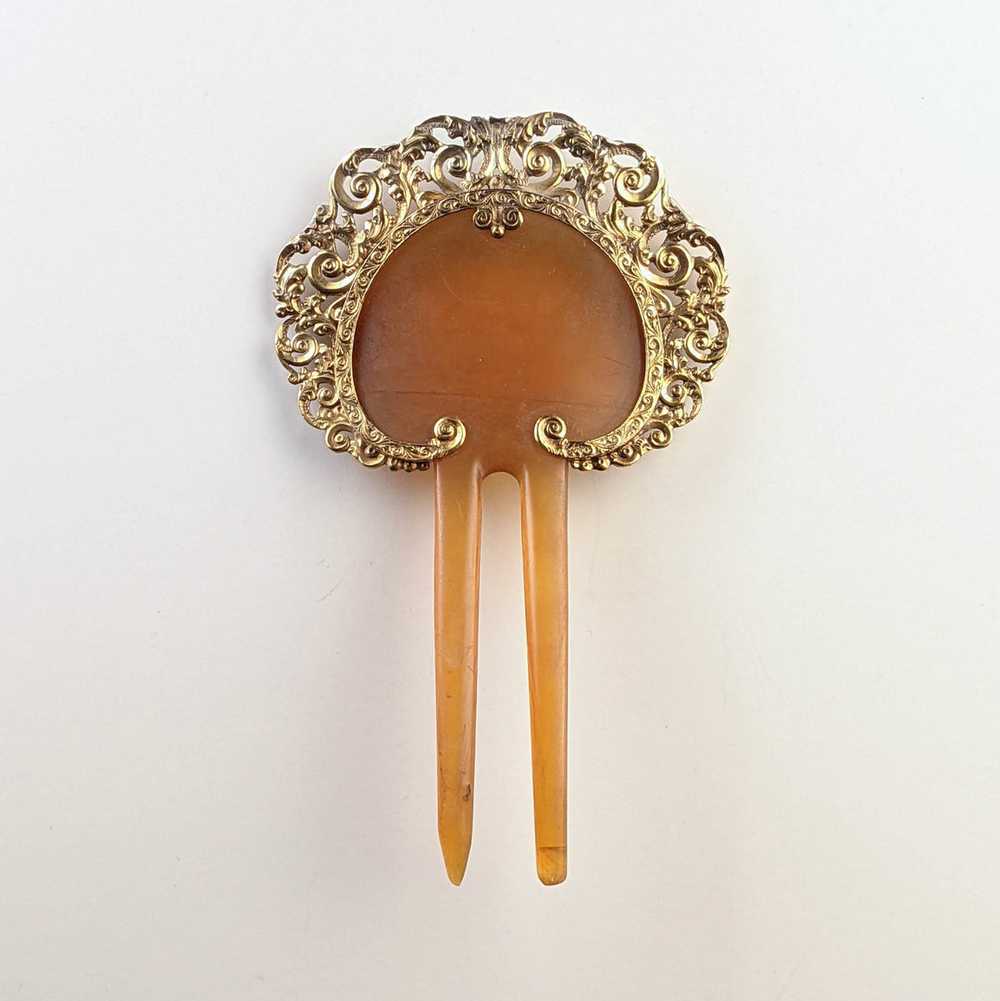 19th c. 14k Gold + Celluloid Hair Comb - image 1