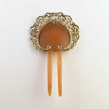 19th c. 14k Gold + Celluloid Hair Comb - image 1