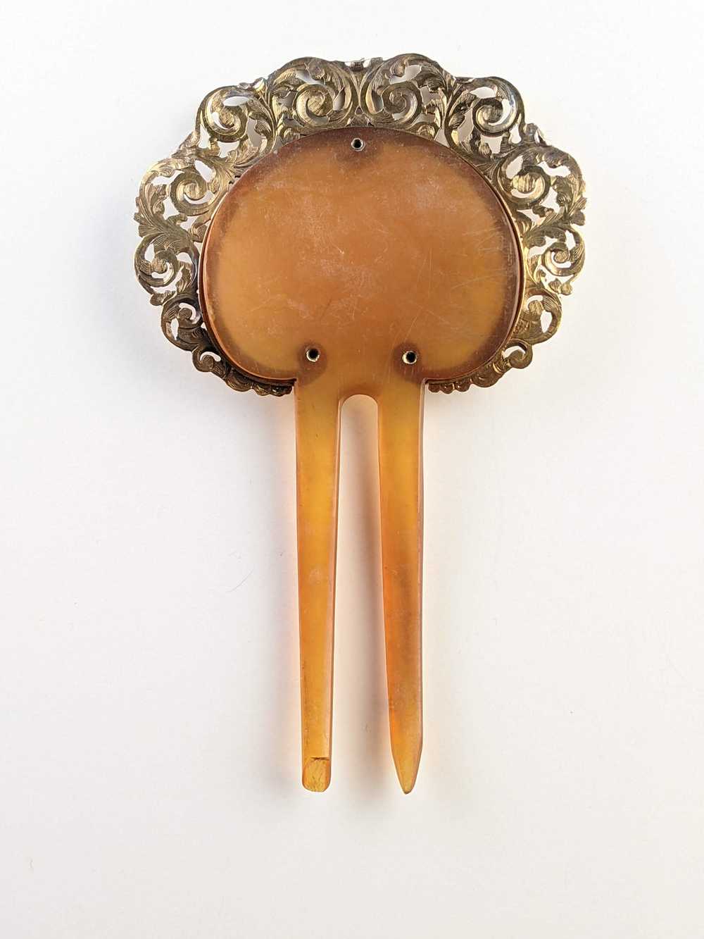 19th c. 14k Gold + Celluloid Hair Comb - image 2