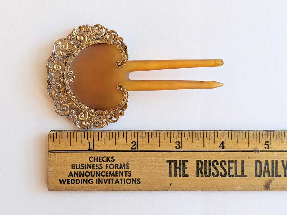 19th c. 14k Gold + Celluloid Hair Comb - image 3